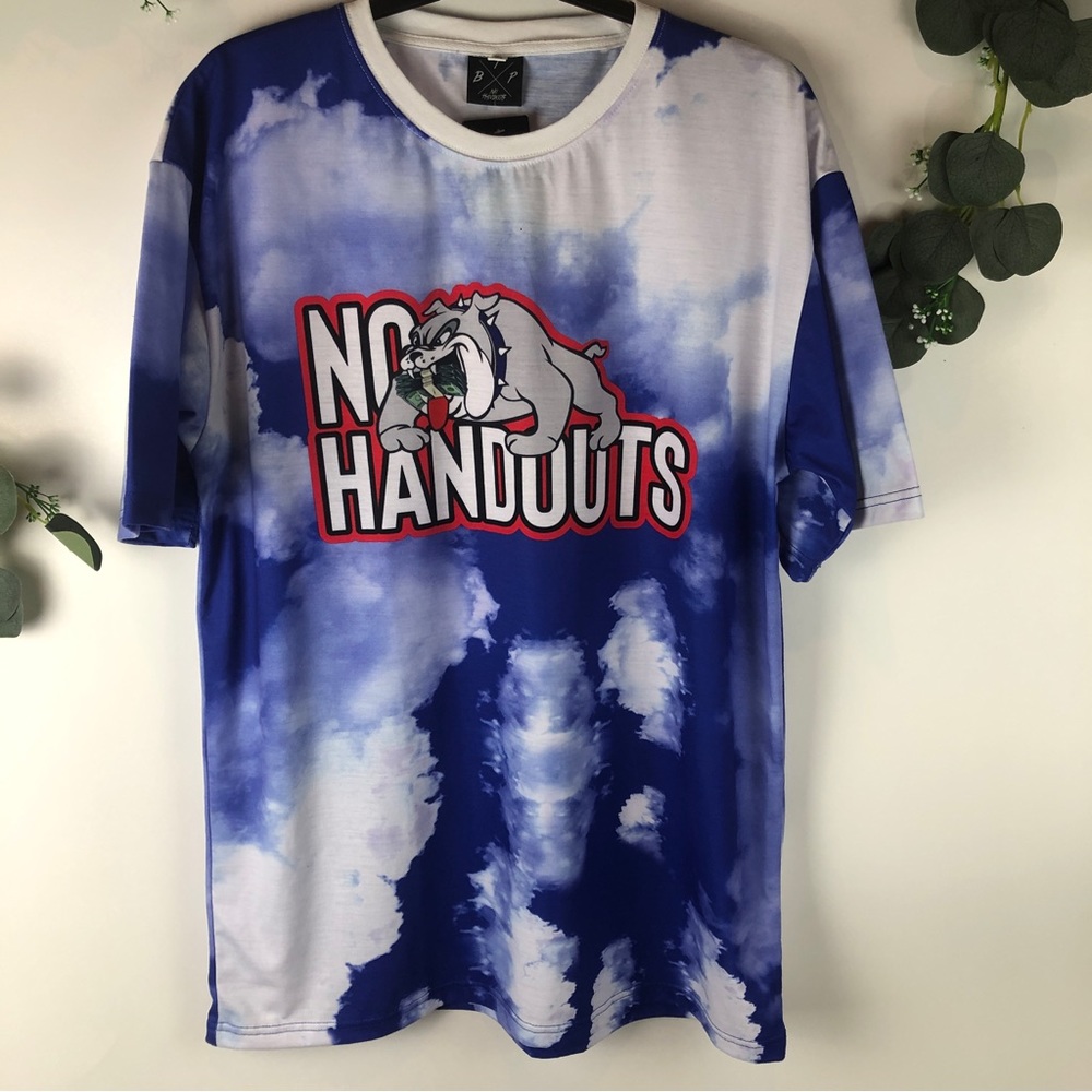 IBP No Handouts T Shirt Men sz XXL Bulldog Money Mouth Blue Cloud Graphic